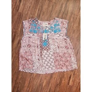 Savana Jane Embroidered Patchwork Floral Womens Size3 X Top